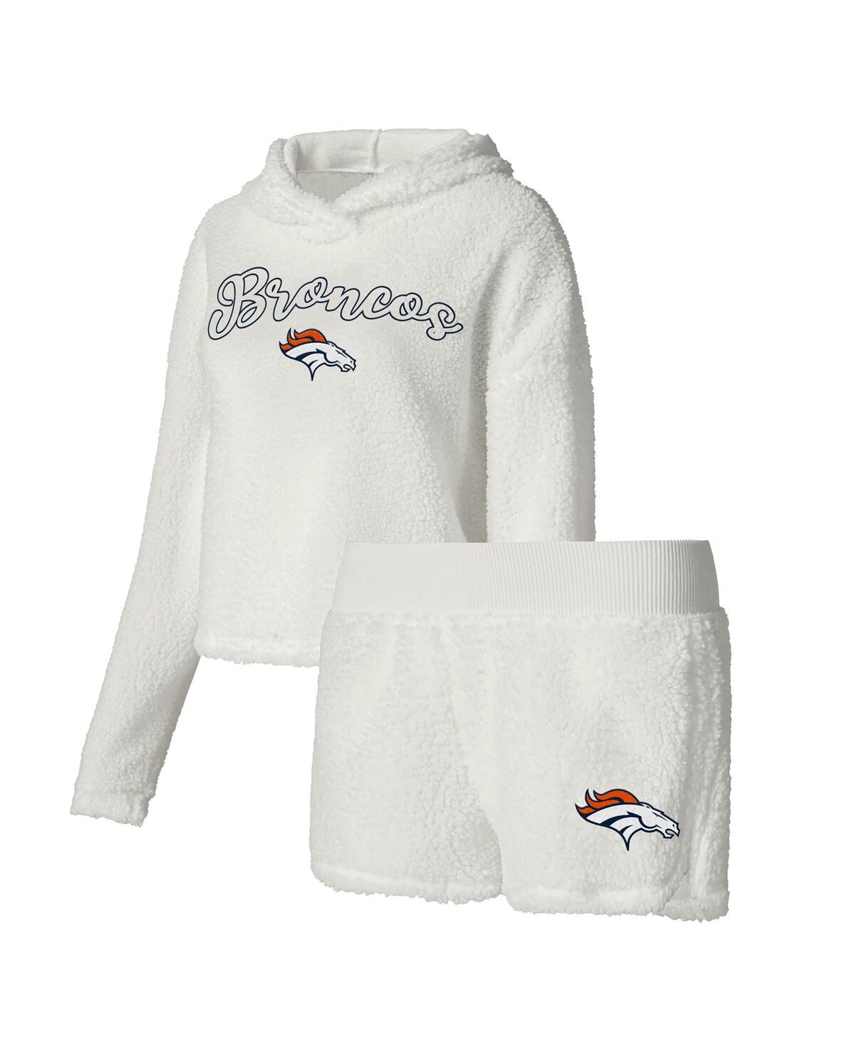 Shop Concepts Sport Women's  White Denver Broncos Fluffy Pullover Sweatshirt And Shorts Sleep Set