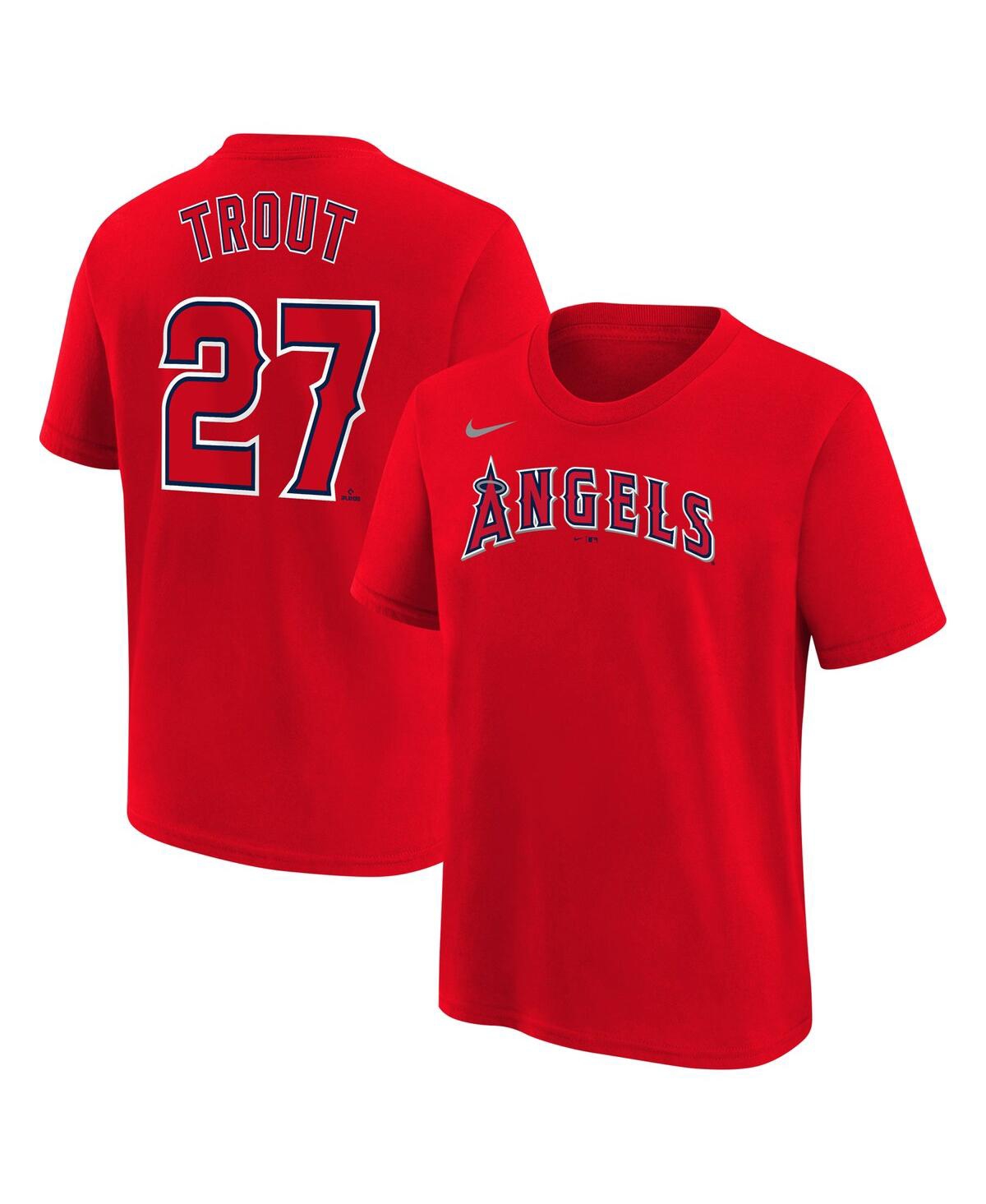 NIKE BIG BOYS NIKE MIKE TROUT RED LOS ANGELES ANGELS HOME PLAYER NAME AND NUMBER T-SHIRT
