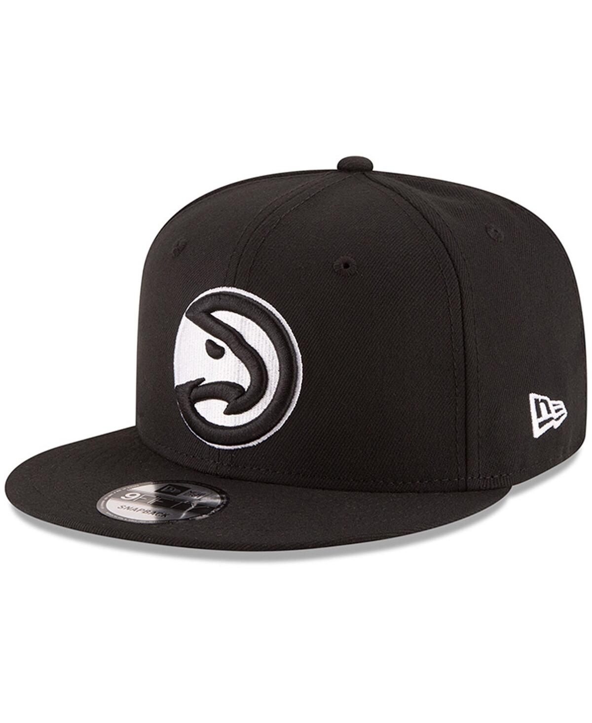 New Era Men's  Black Atlanta Hawks Black And White Logo 9fifty Adjustable Snapback Hat In Black