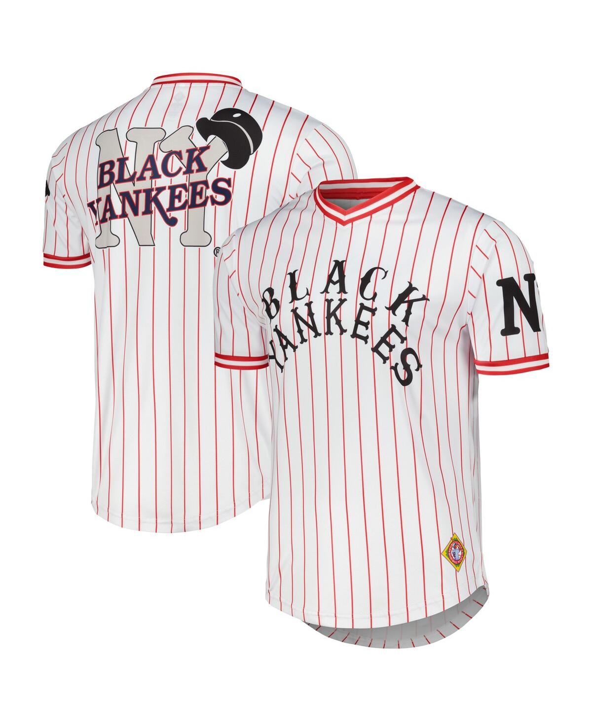 Men's Stitches White Distressed Black Yankees V-Neck Jersey - White