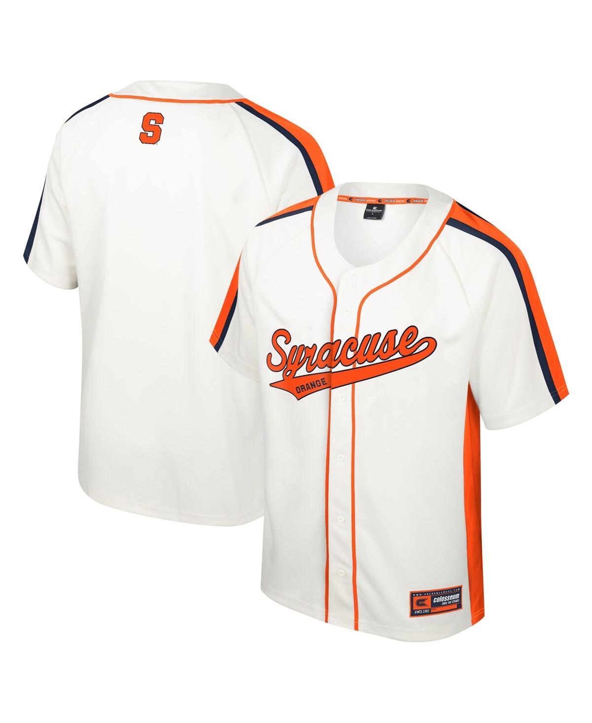 Men's Colosseum Cream Distressed Syracuse Orange Ruth Button-Up Baseball Jersey - Cream