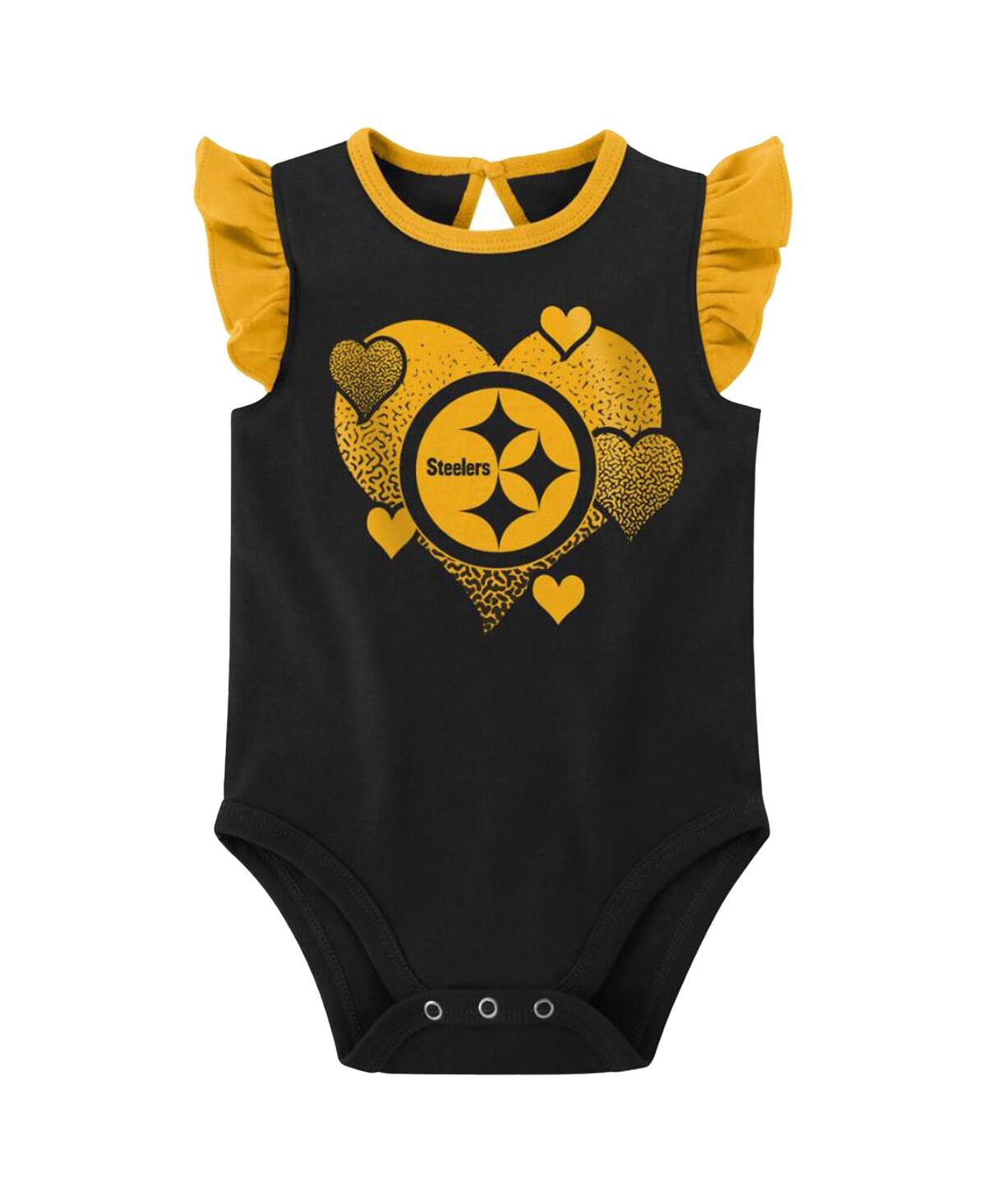 Shop Outerstuff Baby Girls Black, Gold Pittsburgh Steelers Spread The Love 2-pack Bodysuit Set In Black,gold