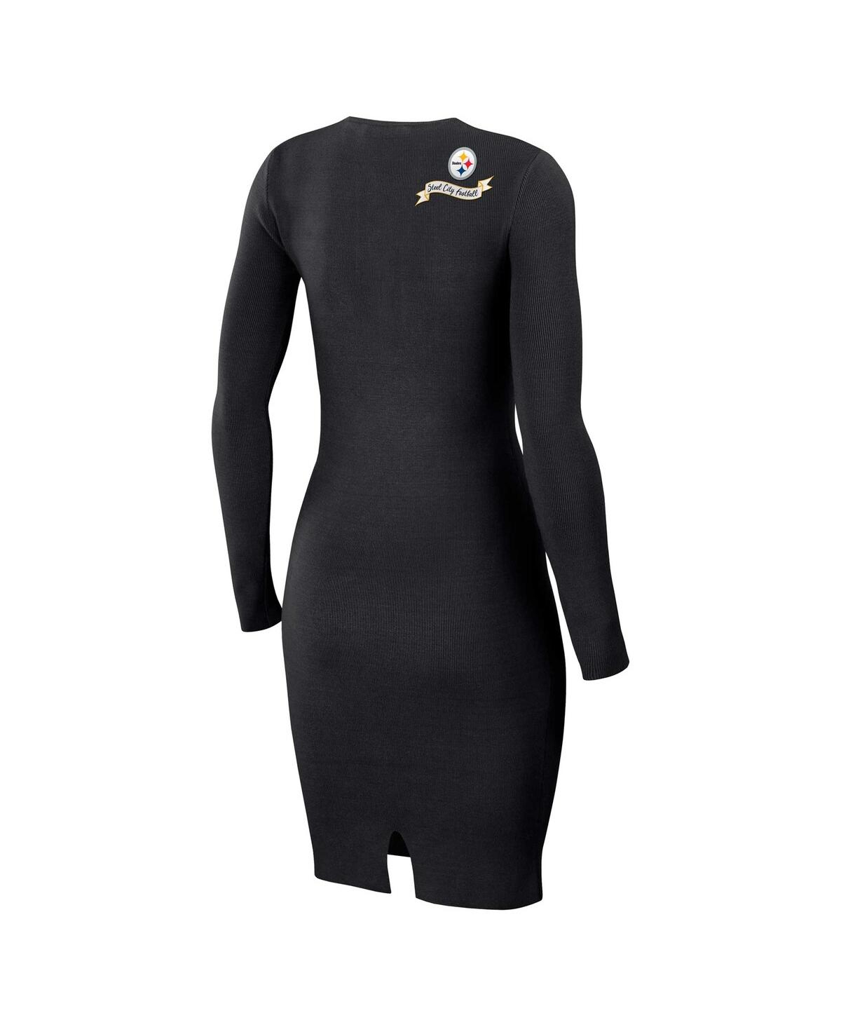 Shop Wear By Erin Andrews Women's  Black Pittsburgh Steelers Lace Up Long Sleeve Dress