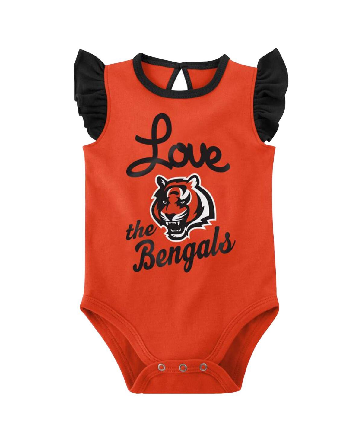 Outerstuff Baby Girls Black, Orange Cincinnati Bengals Spread The Love 2-pack Bodysuit Set In Black,orange