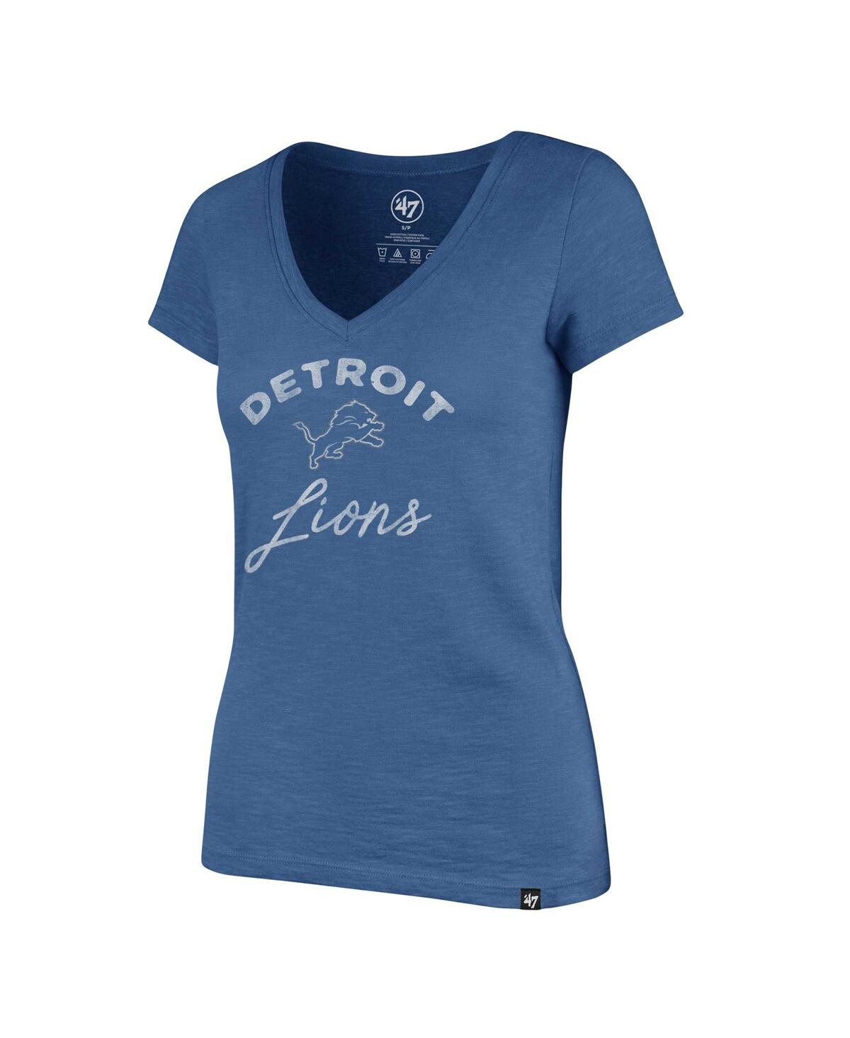 Shop 47 Brand Women's ' Blue Distressed Detroit Lions Avery Scrum V-neck T-shirt
