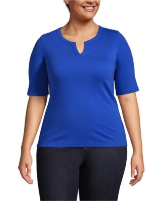 Plus Size Cotton Polyester Modern Half Sleeve Splitneck