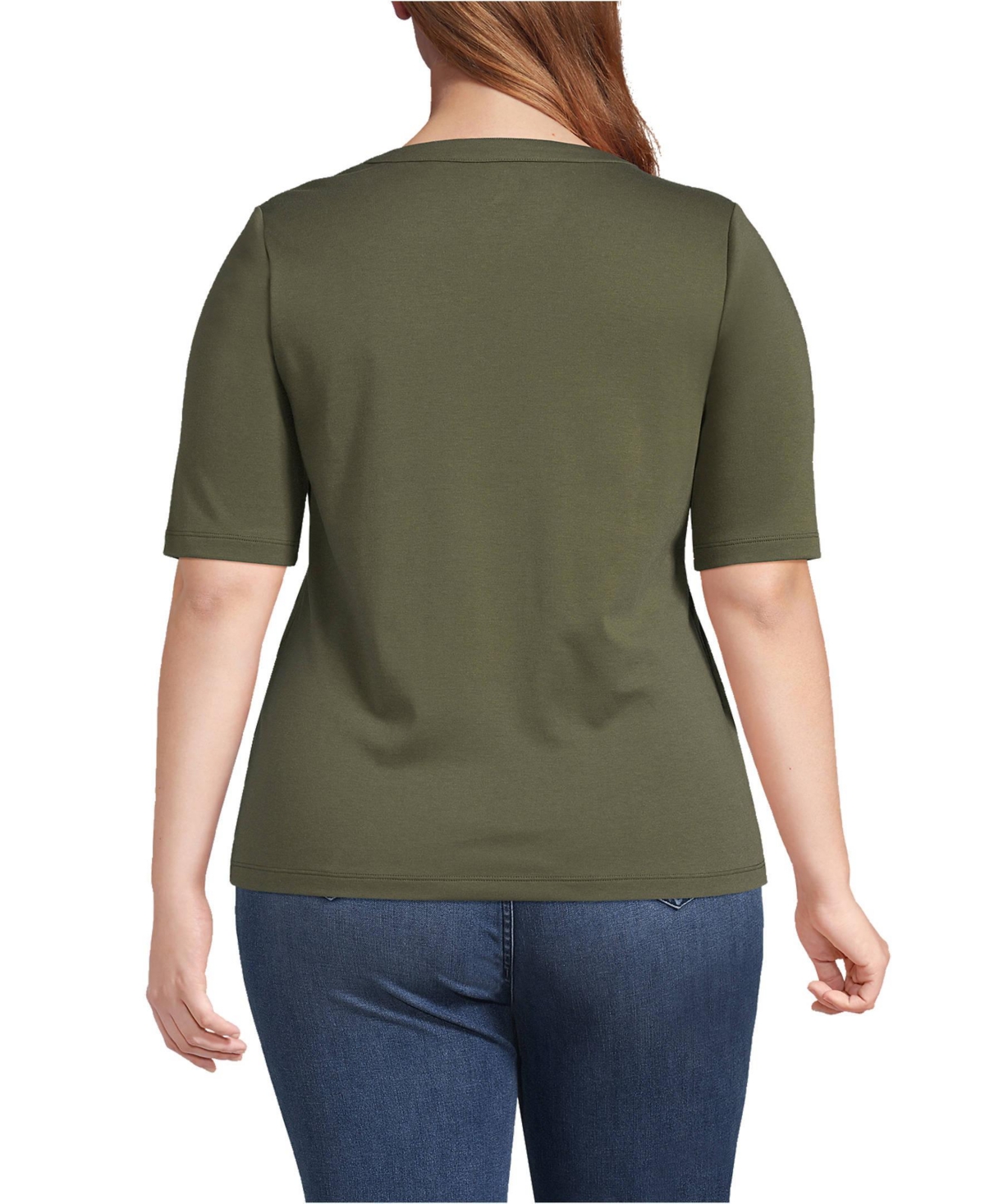 Lands' End Plus Size Cotton Polyester Modern Half Sleeve Splitneck
