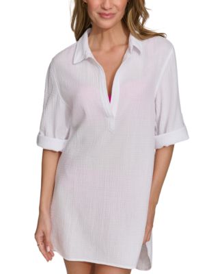 DKNY - Women's Gauze Beach Tunic Cotton Cover-Up Dress