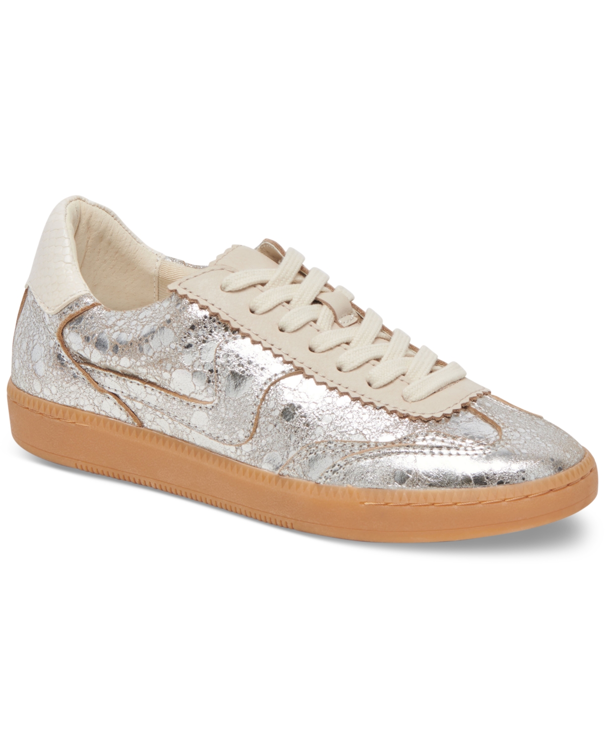 Shop Dolce Vita Women's Notice Low-profile Lace-up Sneakers In Silver Metallic Crackled Leather
