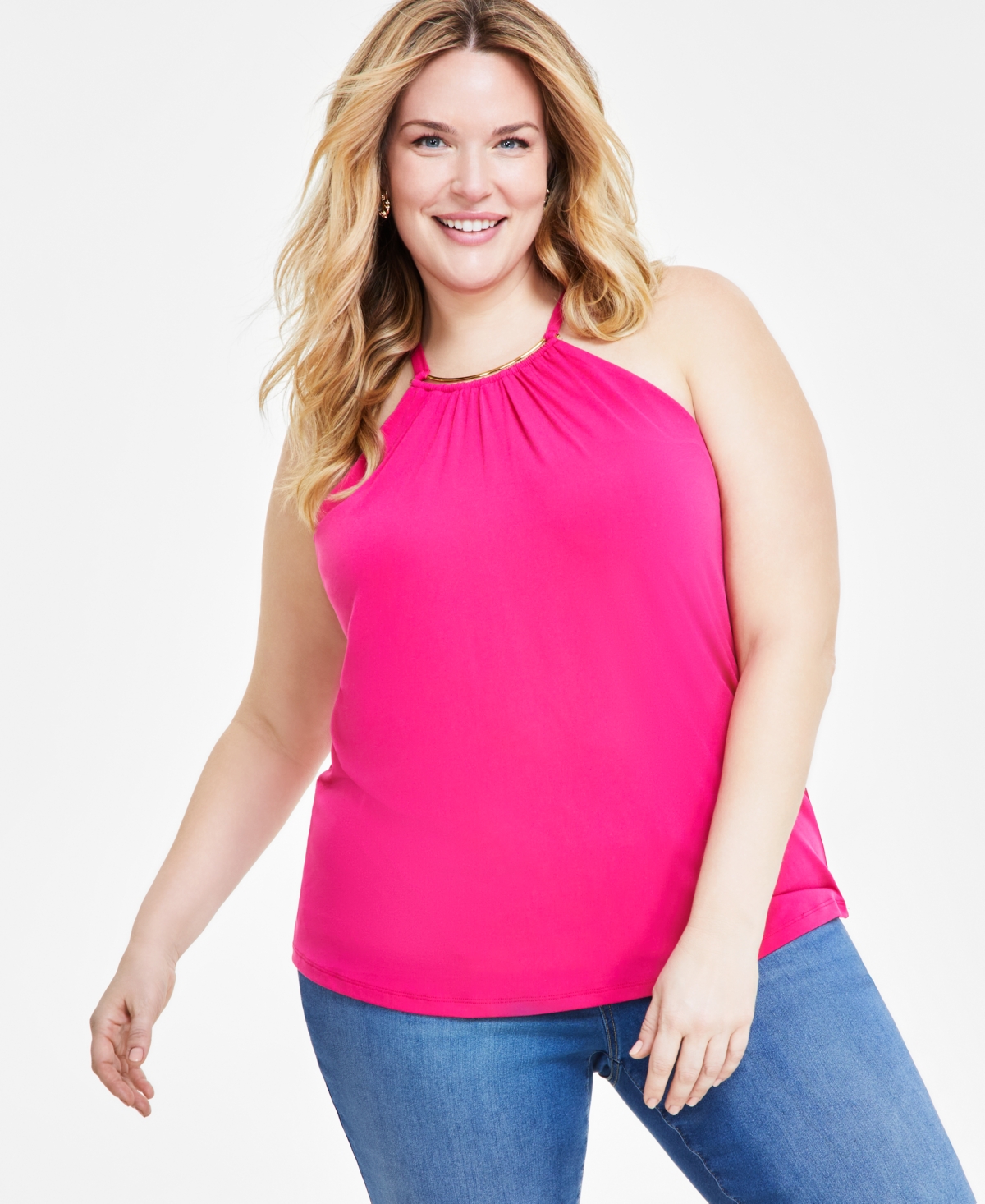 Shop Inc International Concepts Plus Size Hardware-trim Halter Top, Created For Macy's In Pink Dragonfruit