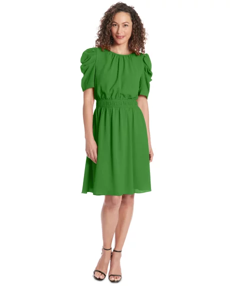 Petite Caterpillar-Sleeve Jewel-Neck Dress - Green