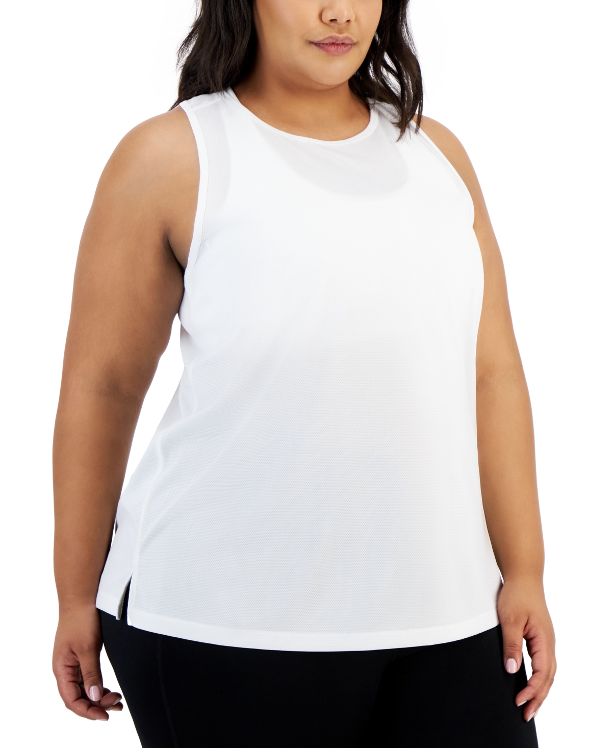 Shop Id Ideology Plus Size Solid Birdseye Mesh Racerback Tank Top, Created For Macy's In Bright White