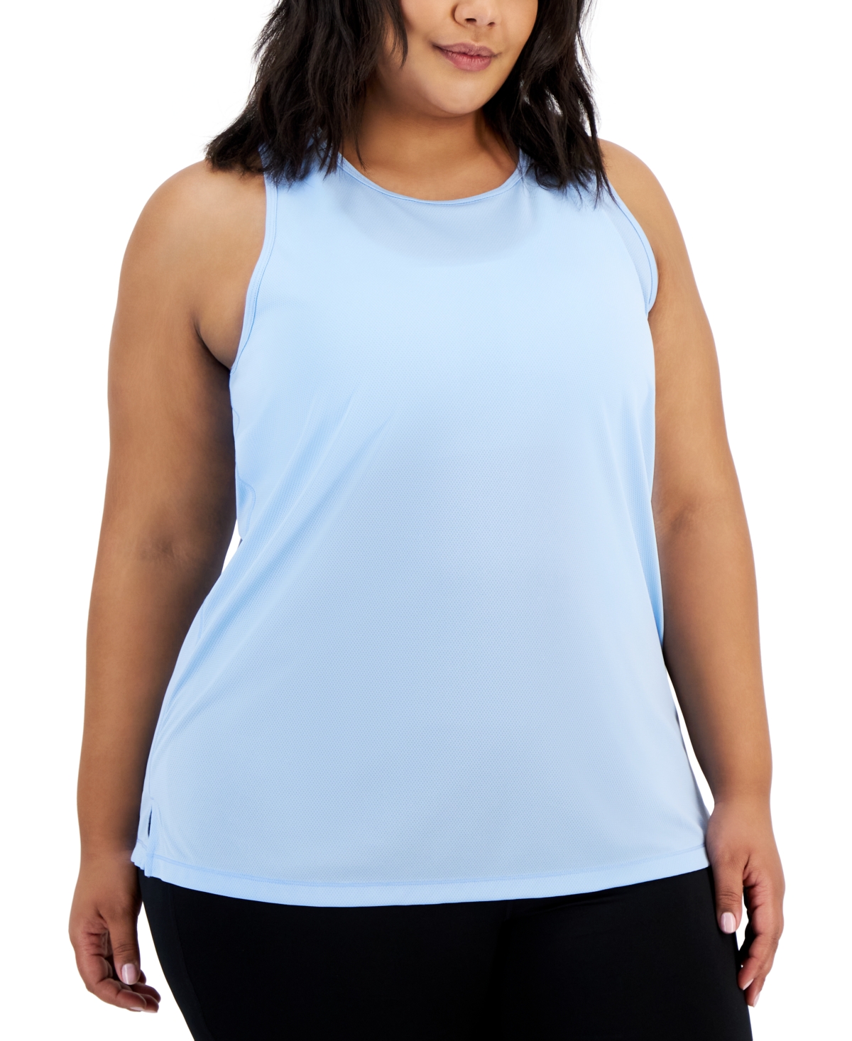 Shop Id Ideology Plus Size Solid Birdseye Mesh Racerback Tank Top, Created For Macy's In Skysail Blue
