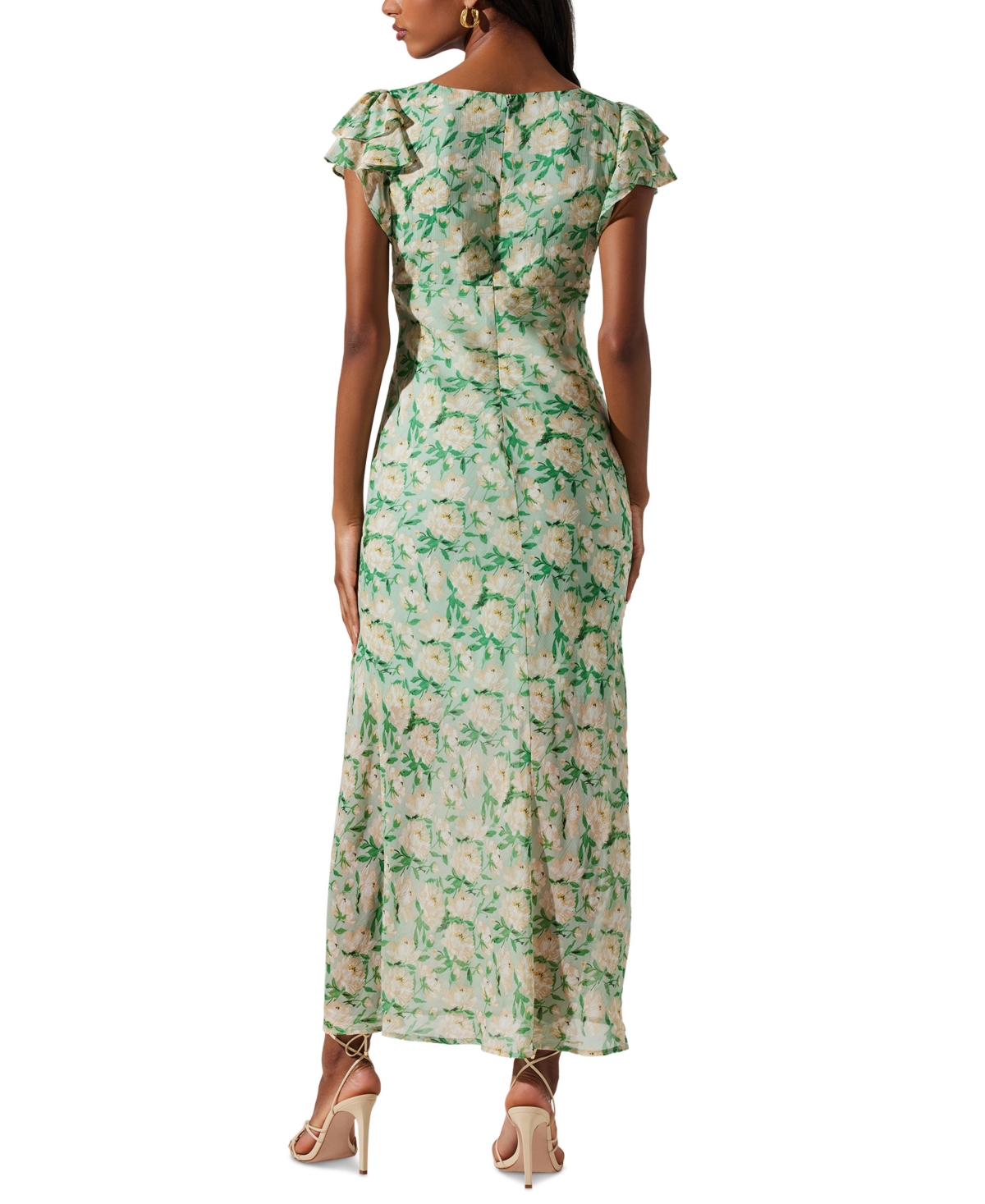 Shop Astr Women's Maisy Floral Print Flutter Sleeve Midi Dress In Green Floral