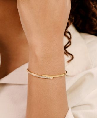 Half Classic Half Sparkle 18k Gold Plated Bracelet Cuff