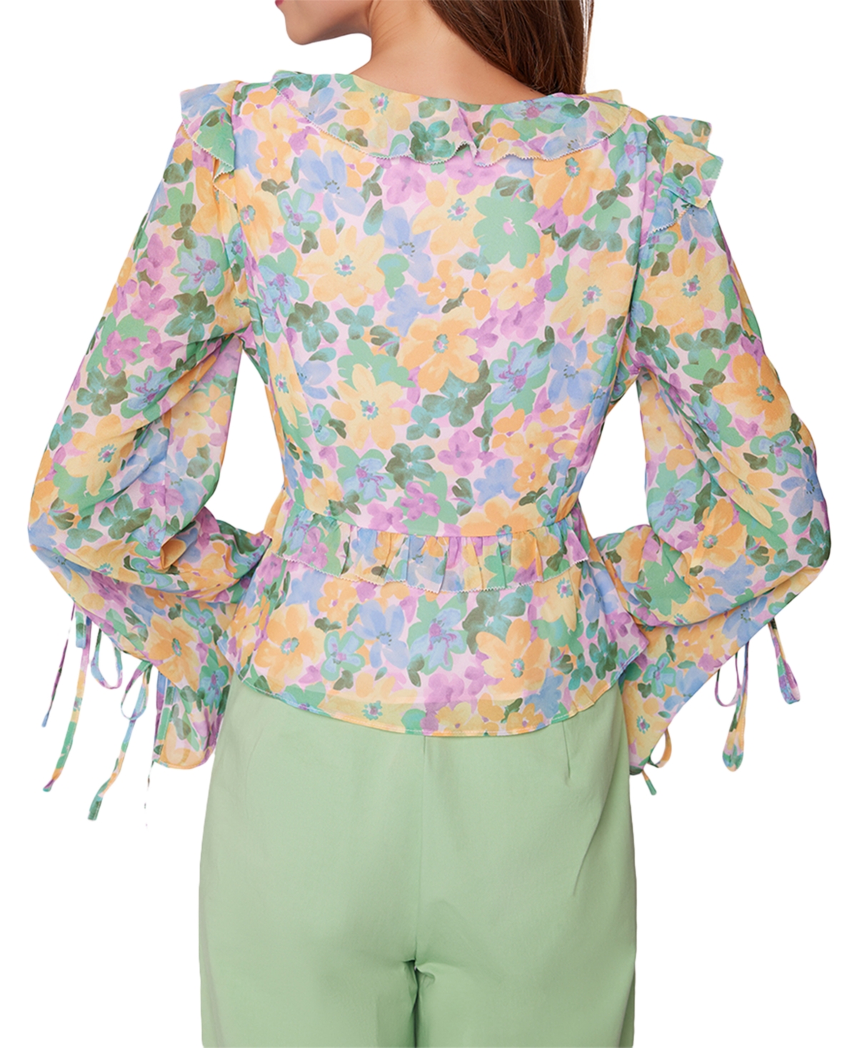 Shop Lost + Wander Women's Florescence Floral Print Ruffled Top In Yellow-purple