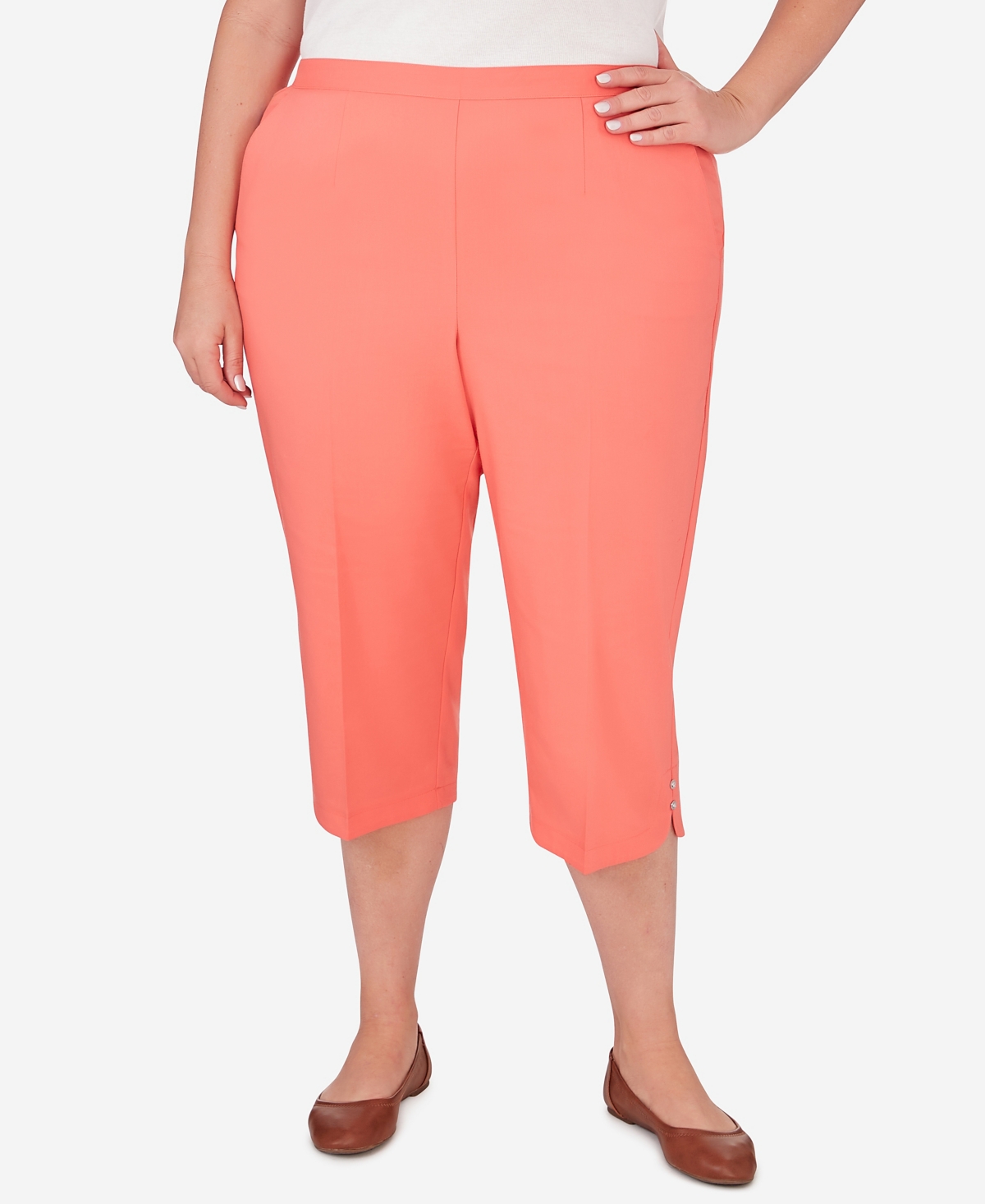 Shop Alfred Dunner Plus Size Neptune Beach Pull-on Beach Capri Pants In Coral