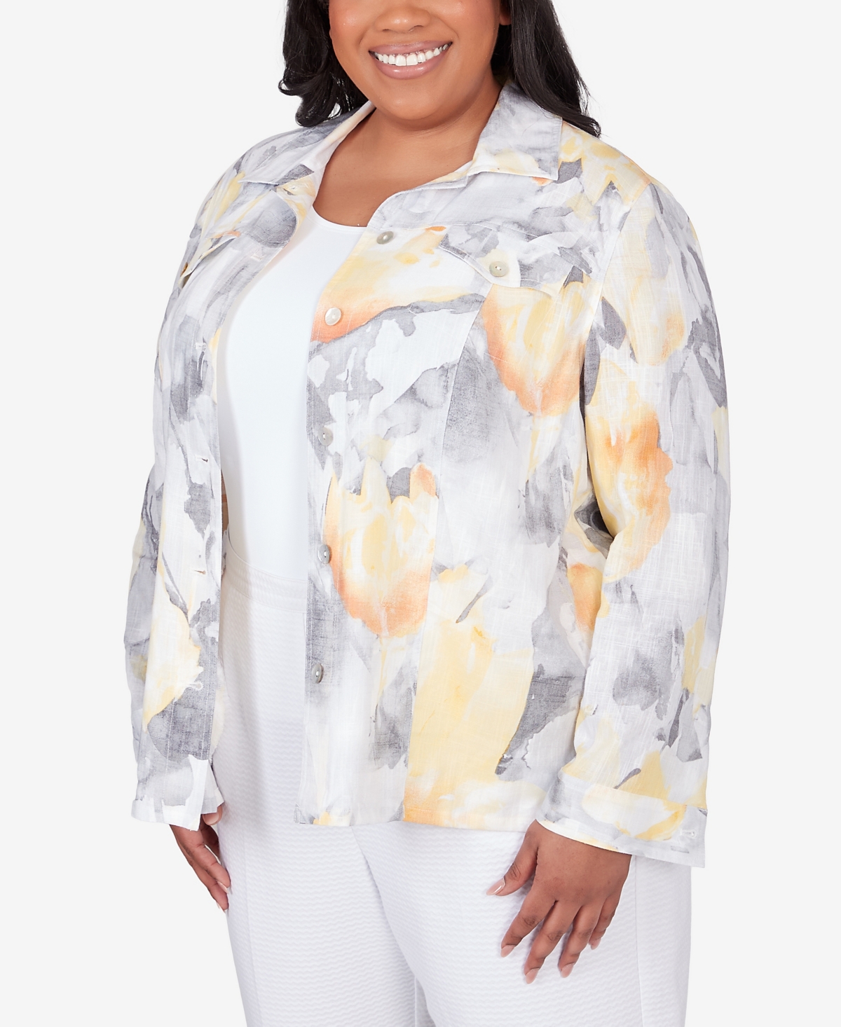 Shop Alfred Dunner Plus Size Charleston Abstract Watercolor Jacket In Multi