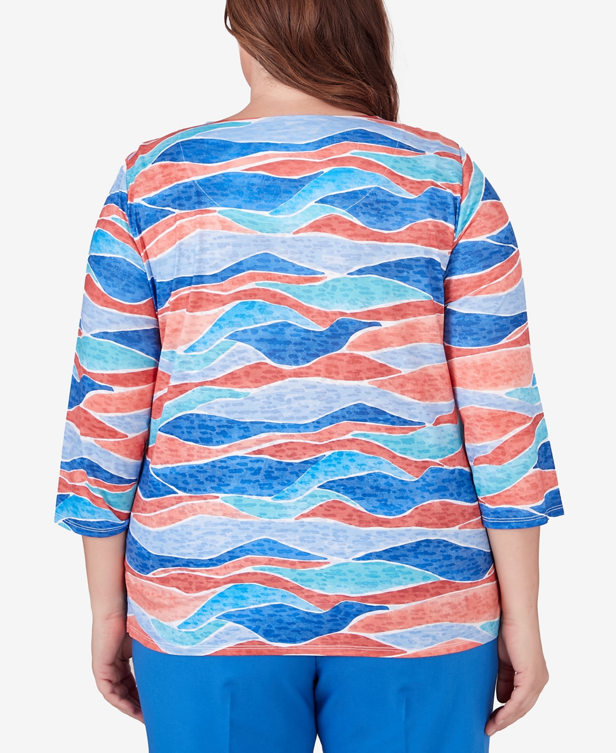 Alfred Dunner Plus Size Neptune Beach Crew Neck Beach Wave Top