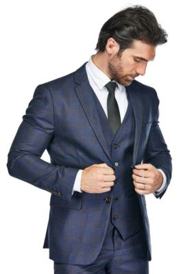 Men's 3 Piece Slim Fit Tailored Check Suit