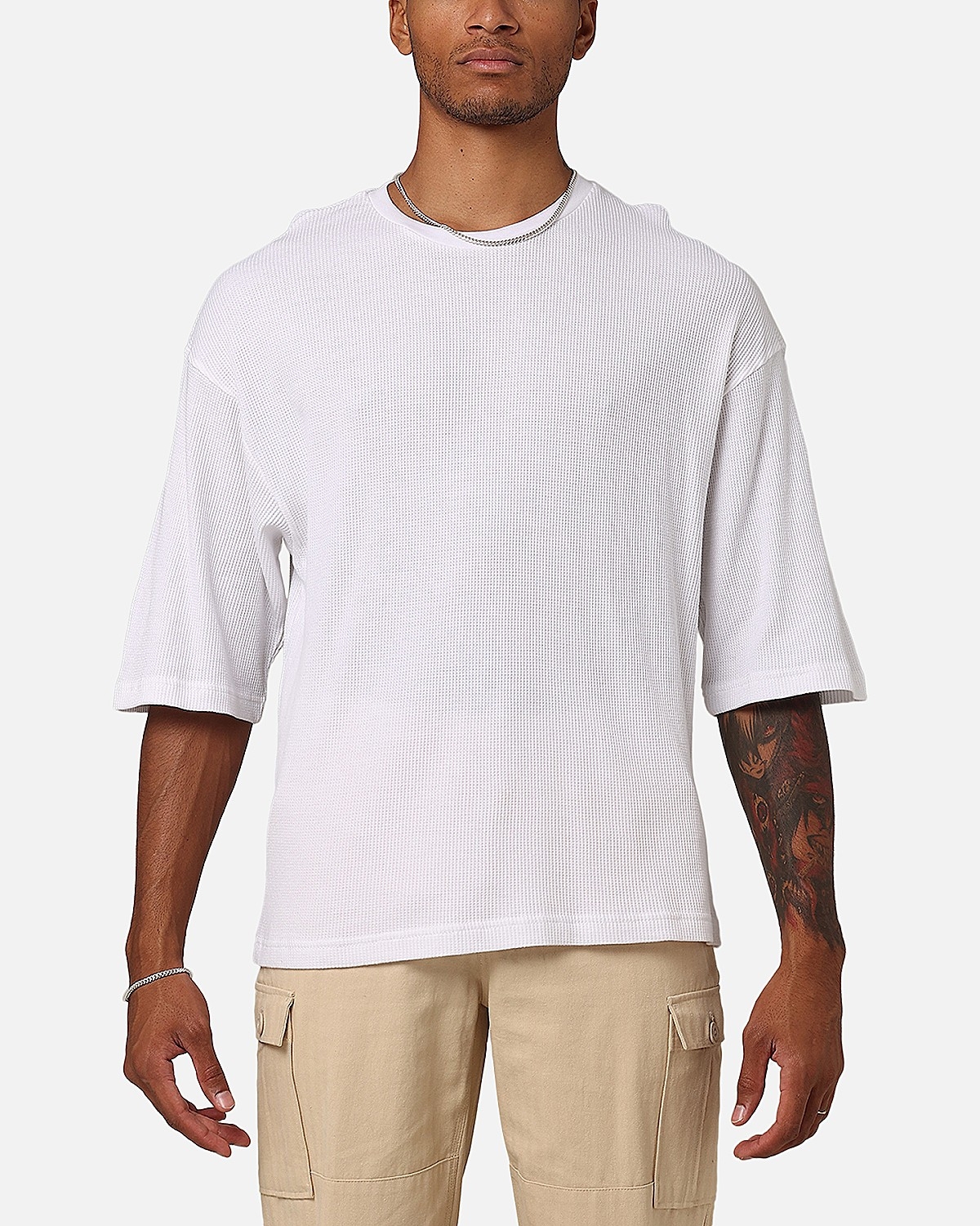 Waffle Men's Midsleeve T-Shirt - White