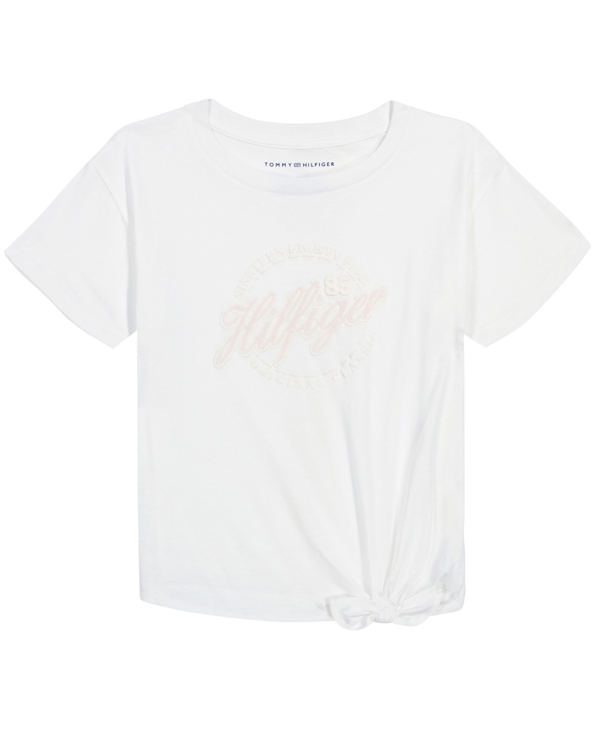 Tommy Hilfiger Kids' Big Girls Script Short Sleeve Tie Front T-shirt In White