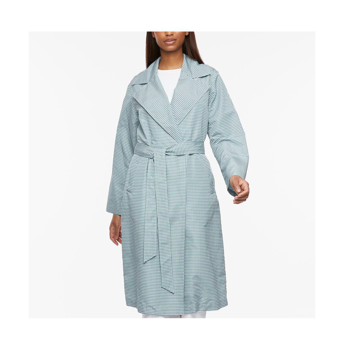 Hounds tooth Rain Trench Coat - Teal houndstooth
