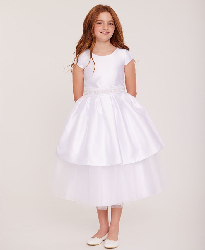 Big Girls Imitation Pearl Mikado Communion Dress