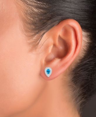 Amethyst (1-1/5 ct. t.w.) & Lab-Grown White Sapphire (1/2 ct. t.w.) Pear Halo Birthstone Stud Earrings in Sterling Silver