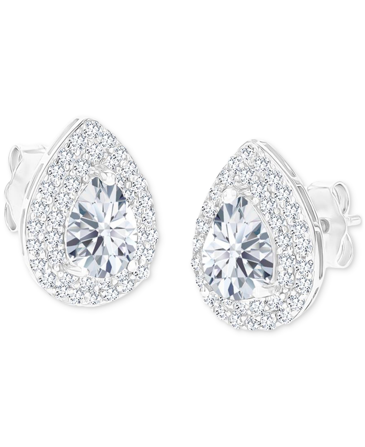 Amethyst (1-1/5 ct. t.w.) & Lab-Grown White Sapphire (1/2 ct. t.w.) Pear Halo Birthstone Stud Earrings in Sterling Silver (Also in Additional Birthsto