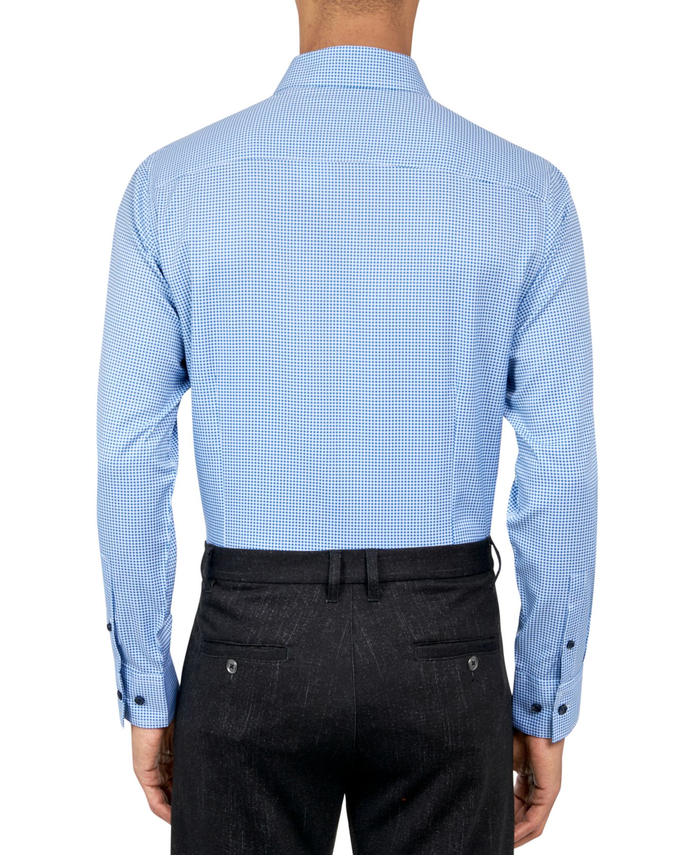 Мужская рубашка ConStruct Recycled Slim Fit Gingham Performance Stretch Cooling Comfort Dress Shirt, цвет: Синий — фото 3