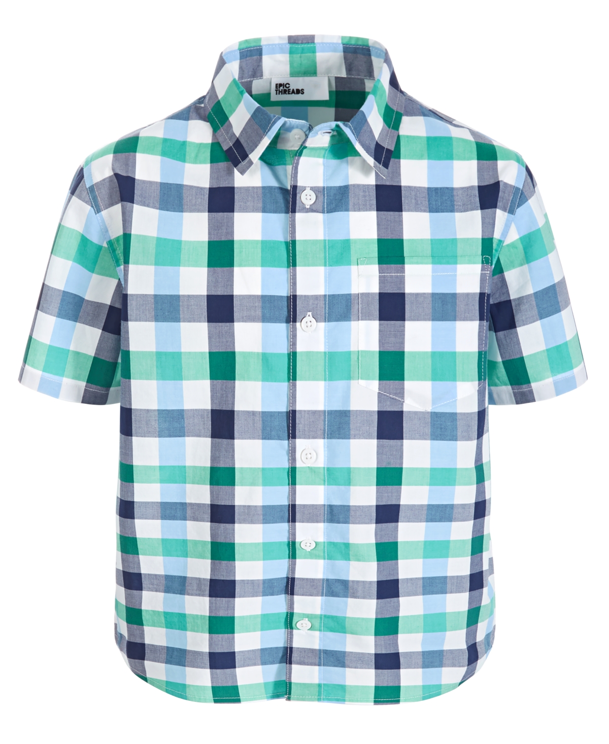 Shop Epic Threads Toddler & Little Boys Short-sleeve Cotton Checkered Shirt, Created For Macy's In Medieval Blue