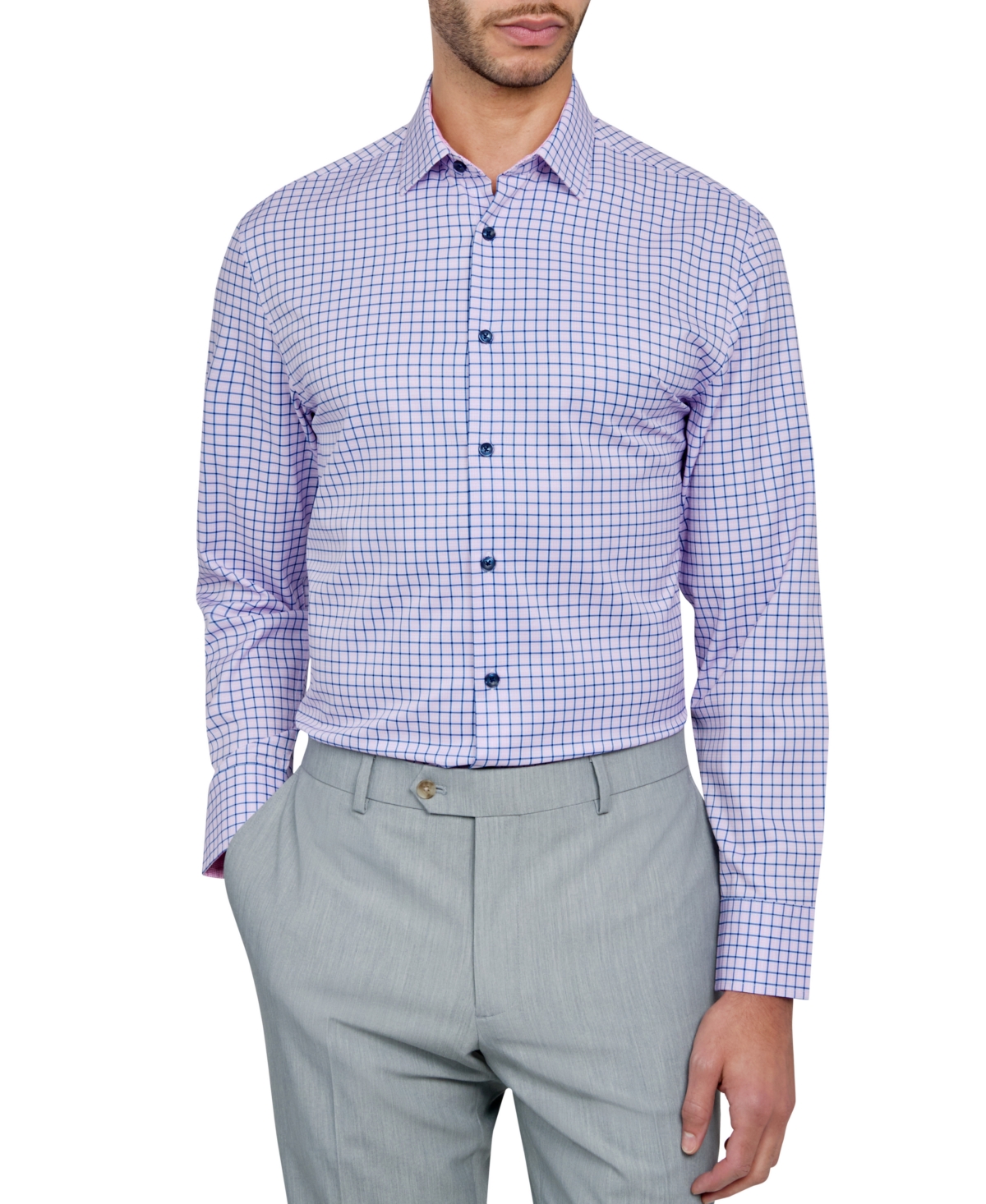 Construct Men's Recycled Slim Fit Check Performance Stretch Cooling Comfort Dress Shirt In Lilac