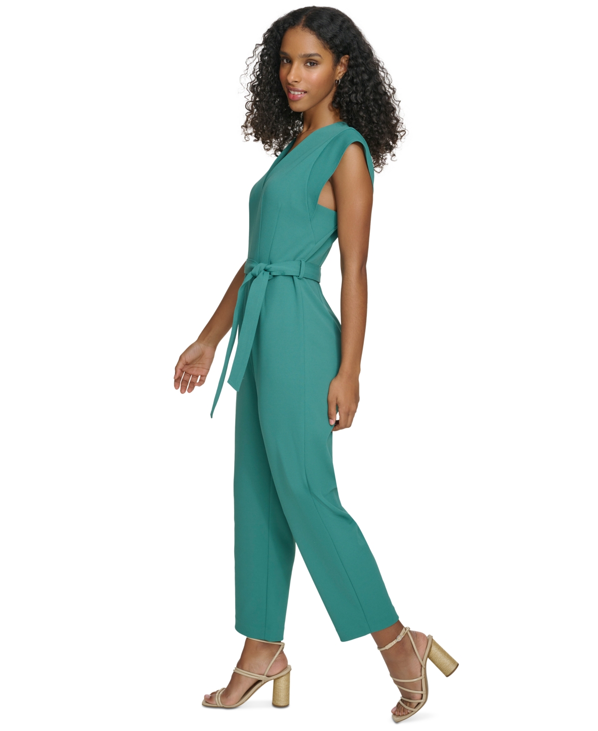 Calvin Klein Women's V-Neck Tie-Waist Cap-Sleeve Jumpsuit