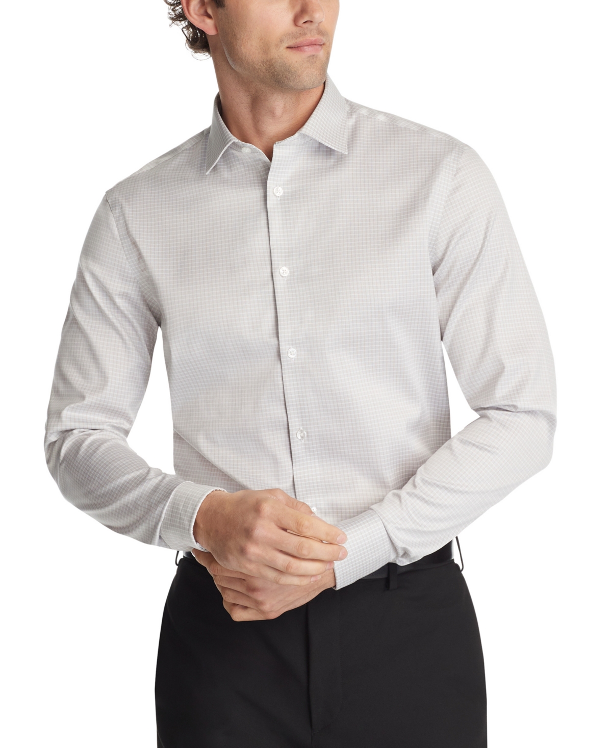 Calvin Klein Men's Regular-fit Stretch-cotton Dress Shirt In Taupe Multi