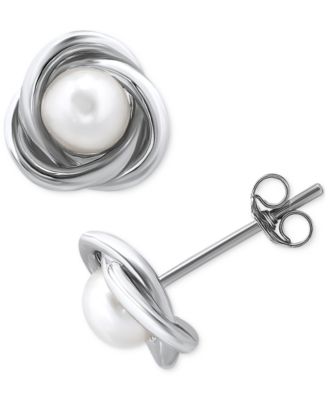 Cultured Freshwater Pearl (5mm) Love Knot Stud Earrings, Created for Macy's