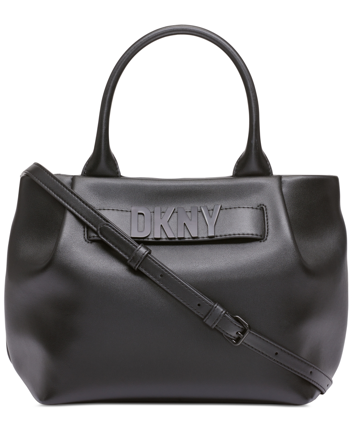 Shop Dkny Pilar Medium Leather Satchel In Black