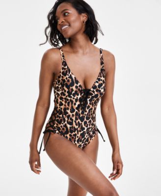 Bar III Women s Lace Up Cheetah Print Swimsuit Created for Macy s Macy s