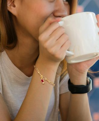 Lab-Grown Ruby (1-1/3 ct. t.w.) & Lab-Grown White Sapphire (1/6 ct. t.w.) Single Charm Link Bracelet in Gold-Plated Sterling Silver