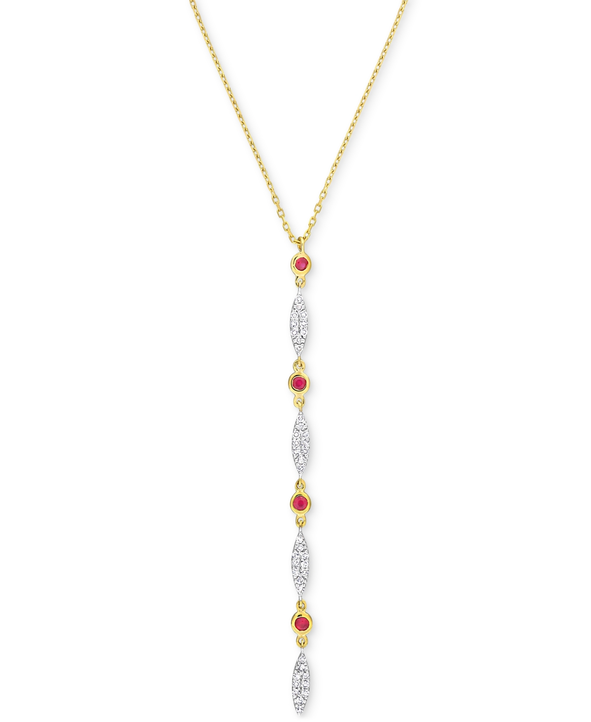Ruby (1/6 ct. t.w.) & Diamond (1/5 ct. t.w.) Lariat Necklace in 10k Gold, 16-1/2" + 1-1/2" extender - Ruby
