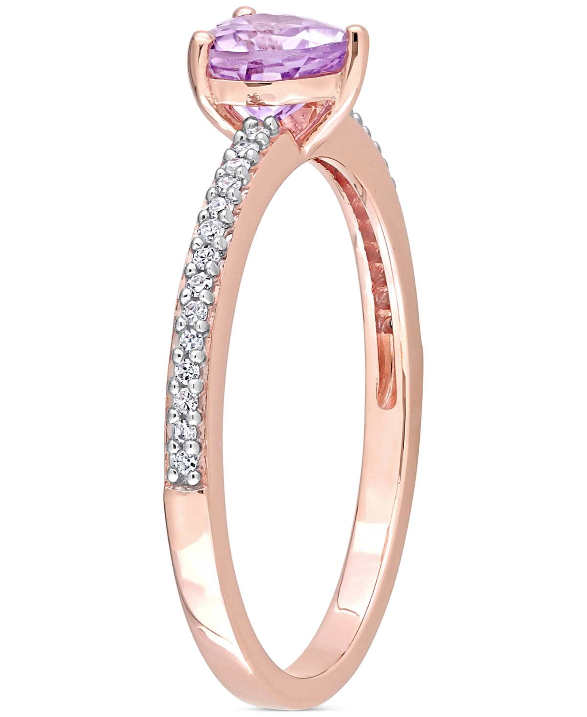 Shop Macy's Pink Amethyst (3/8 Ct. T.w.) & Diamond (1/10 Ct. T.w.) Heart Promise Ring In 10k Rose Gold