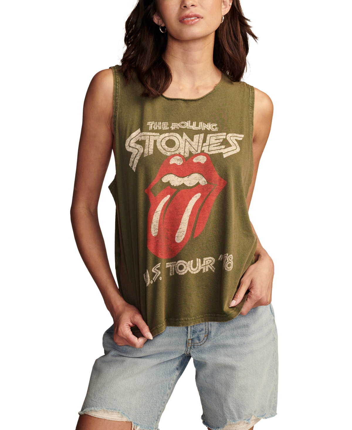 Lucky Brand Women's Rolling Stones Braided-back Muscle Tank In Rifle Green