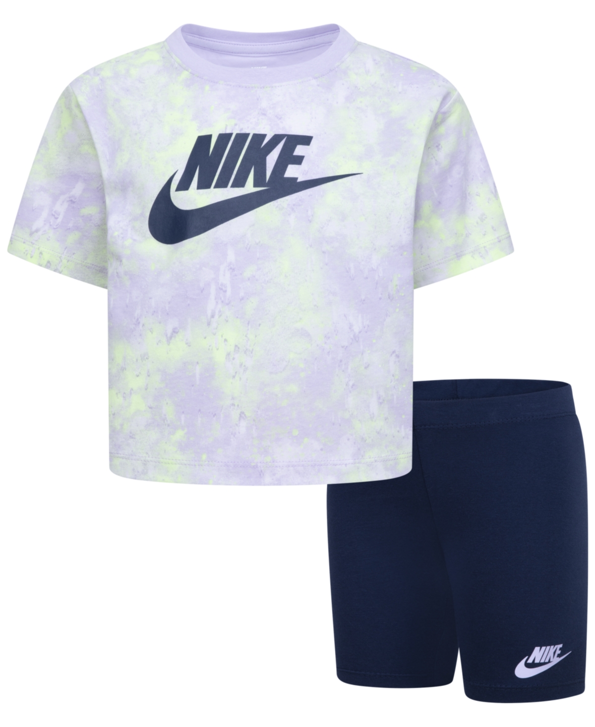 Shop Nike Little Girls Boxy T-shirt And Bike Shorts Set In Midnight Navy