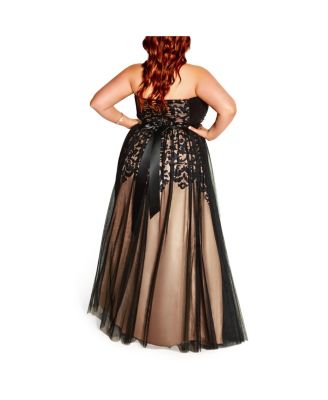 Plus Size Embroidered Tulle Maxi Dress