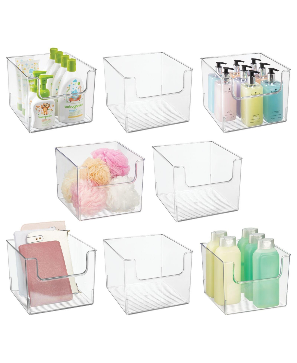 Plastic Bathroom Storage Organizer Bin with Open Front - 8 Pack - 10 x 10 x 8 - Clear