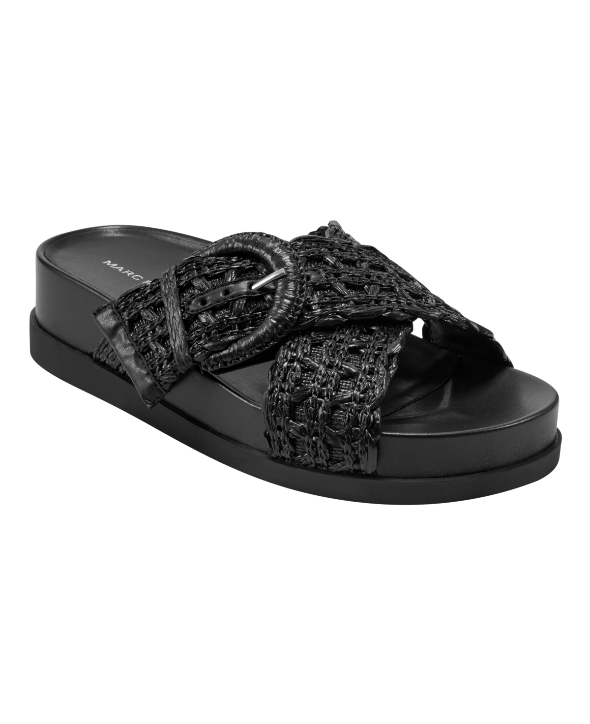 Shop Marc Fisher Women's Welti Woven Slip-on Flat Footbed Sandals In Black- Manmade And Textile