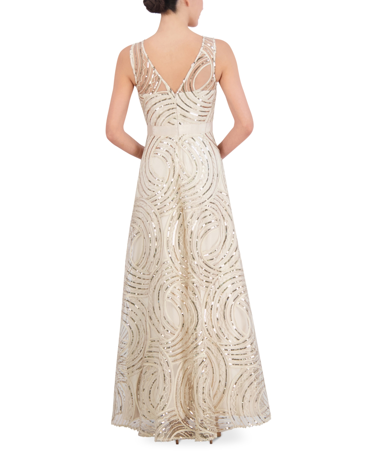 Shop Eliza J Women's Sequined Illusion Gown In Champagne