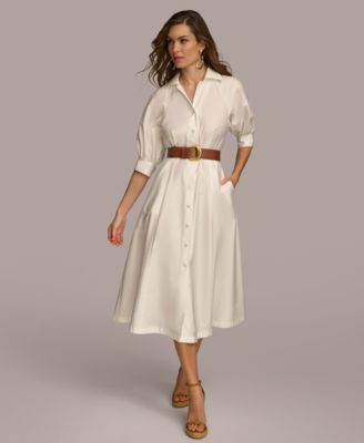 Donna Karan New York - Women's Faux-Leather Belt Cotton Shirtdress