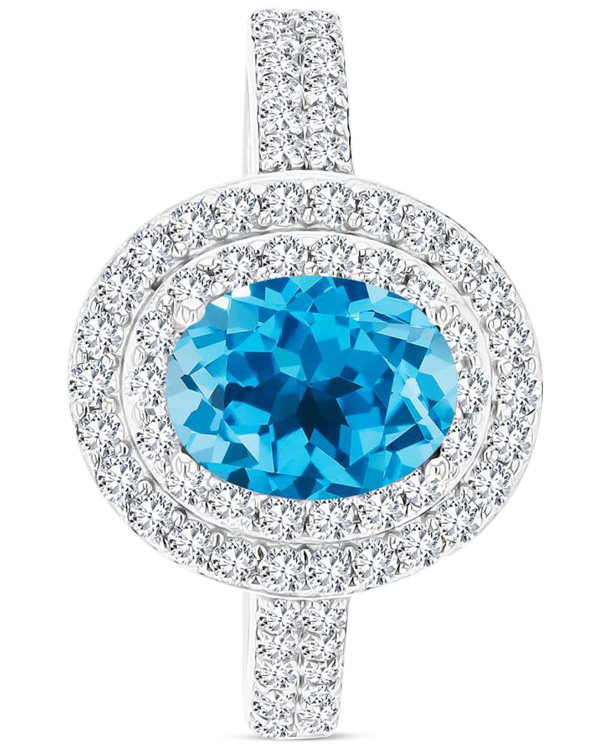 Macy's Amethyst (1-1/20 Ct. T.w.) & Lab-grown White Sapphire (3/4 Ct. T.w.) Oval Halo Birthstone Ring In St In Blue Topaz