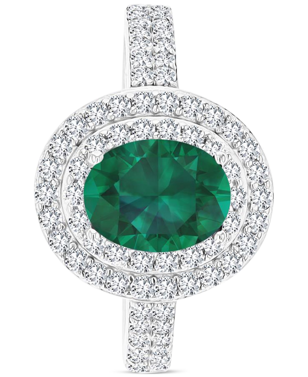 Macy's Amethyst (1-1/20 Ct. T.w.) & Lab-grown White Sapphire (3/4 Ct. T.w.) Oval Halo Birthstone Ring In St In Emerald